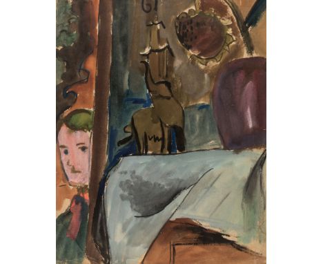 MARIA VYACHESLAVOVNA RAUBE-GORCHILINA (RUSSIAN 1900-1979)A Peeking Child, gouache on paper46.5 x 37.5 cm (18 1/4 x 14 3/4 in.