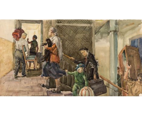 YEVGENIY GRIGORYEVICH GAVRILKEVICH (RUSSIAN 1929-2004)New Apartment, 1958watercolor on paper33.5 x 59.5 cm (13 1/4 x 23 1/2 i