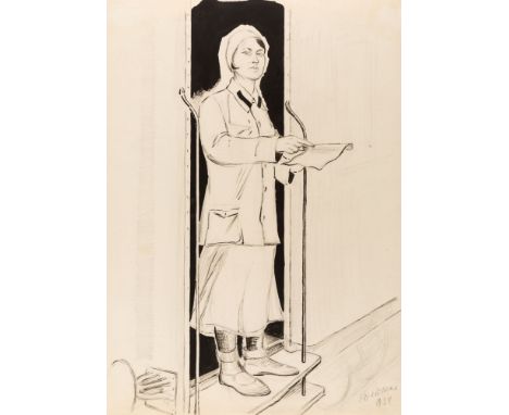 OLGA KONSTANTINOVNA DEINEKO (RUSSIAN 1897-1970)The Train Conductor, 1934India ink and pencil on paper53.5 x 39 cm (21 x 15 3/