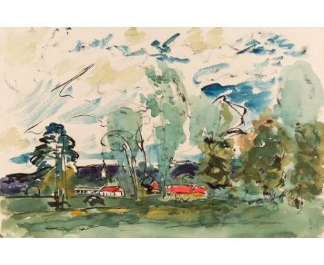 MIKHAIL MIKHAILOVICH TARKHANOV (RUSSIAN 1888-1962)Ostankino Park, 1927gouache on paper25.5 x 38.5 cm (9 7/8 x 15 1/8 in.)sign
