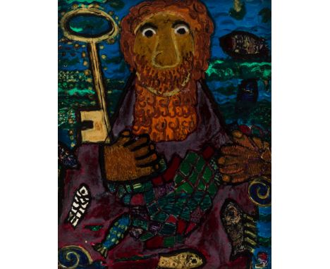 LEOKADIA PLONKOWA (POLISH 20TH CENTURY)St. Peter, 1963mixed media on glass41.5 x 33.5 cm (16 3/8 x 13 1/4 in.)PROVENANCEColle