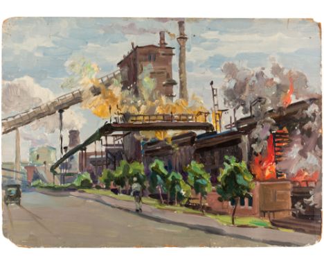 ALEKSANDRA IOSIFOVNA LIGACHYOVA (RUSSIAN 1915-1993)Fire and Smoke. From the Series of Industrial Etudes, 1950soil on board35 