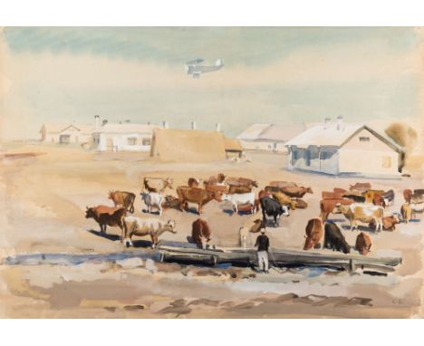 SOLOMON SAMSONOVICH BOIM (RUSSIAN 1899-1978)Kolkhoz Cattle, 1936watercolor and gouache on paper44 x 53 cm (17 1/4 x 20 7/8 in