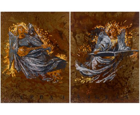 VITALIY KOMAR & ALEKSANDR MELAMID (RUSSIAN B. 1943; B. 1945)Urban Angels [A Diptych], 1993stenciled oil glaze on oxidized ste
