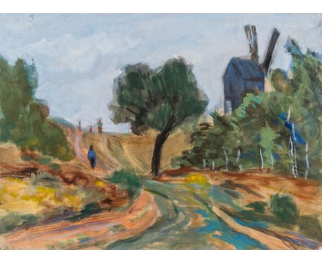 MEYER MOISEYEVICH AKSELROD (RUSSIAN 1902-1970)Double-sided Landscape with a Windmill en plein air  , gouache on paper32 x 43.