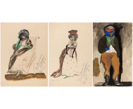 A GROUP OF THREE COSTUME DESIGNS BY BORIS MATVEYEVICH DESNITSKIY (RUSSIAN 1903-1980)Ball Guests, 1932gouache on papereach app