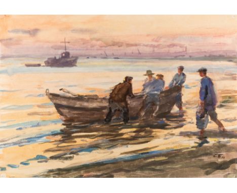 SOLOMON SAMSONOVICH BOIM (RUSSIAN 1899-1978)Returning Fishermen, 1961watercolor on paper42 x 60 cm (17 1/8 x 15 3/4 in.)signe