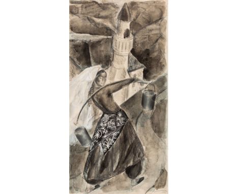 VARVARA ARKADYEVNA RAYEVSKAYA (RUSSIAN 1895-1974)Tatar Woman Carrying a Yoke, 1929mixed media on paper45 x 22.5 cm (17 3/4 x 