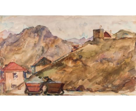 NIKOLAI NIKOLAIEVICH GRIGORYEV (RUSSIAN 1901-1979)Mining Camps in Armenia, watercolor on paper31 x 51.5 cm (12 1/4 x 20 1/4 i