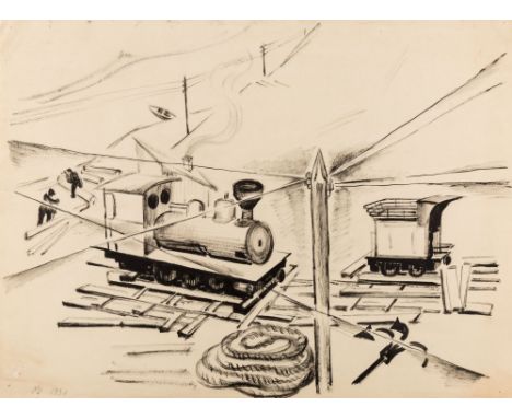 OLGA KONSTANTINOVNA DEINEKO (RUSSIAN 1897-1970)Wood Loading Dock, 1931India ink on paper36.5 x 48.5 cm (14 3/8 x 19 1/8 in.)s