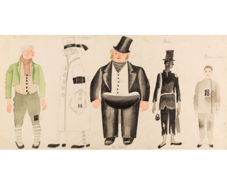 RASPOPOV GENNADIY DMITRIYEVICH (RUSSIAN 1930-1989)Five Costume Designs, watercolor and pencil on paper21.5 x 41.5 cm (8 1/2 x