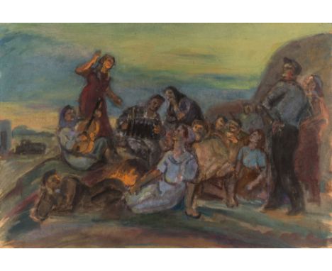 MEYER MOISEYEVICH AKSELROD (RUSSIAN 1902-1970)Concert, 1954gouache on board37 x 54.5 cm (14 1/2 x 21 1/2 in.)signed, titled a