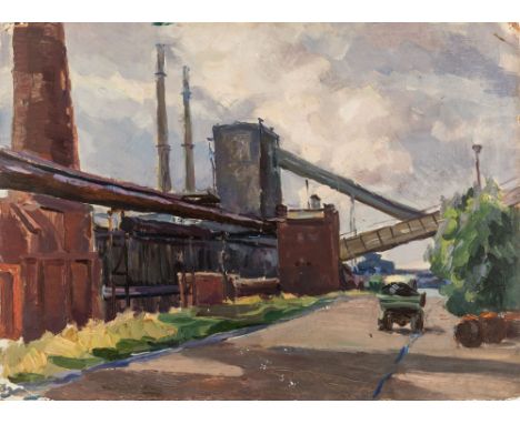 ALEKSANDRA IOSIFOVNA LIGACHYOVA (RUSSIAN 1915-1993)A Rushing Tip Truck. From the Series of Industrial Etudes, 1950soil on boa