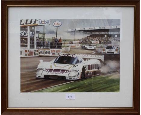 A print of a Jaguar number 51 on a track by Graham Turner