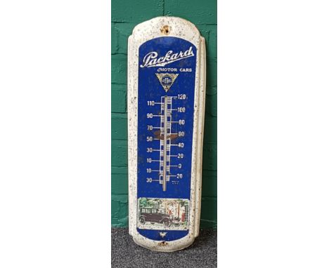 A vintage hard enamel Packard Motor Cars gas station forecourt thermometer, (USA manufactured), 70cm high