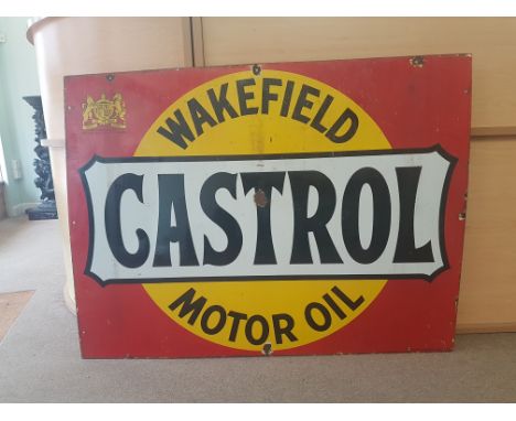 A large vintage hard enamel Castrol Wakefield Motor Oil advertising sign, by Burton of Palmers Green, 91 x 122cm