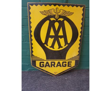 A vintage hard enamel AA Garage advertising wall sign, of pennant form, 56cm wide
