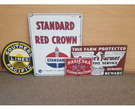 A vintage American hard enamel Standard Red Crown Oil Company advertising tin wall sign, 38 x 30cm, together with  a Southern