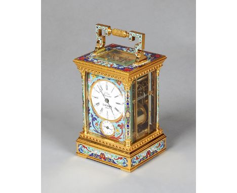A French gilt brass and cloisonné enamel repeating carriage clock with one-minute tourbillon escapementBy L'Epée for Garrard,
