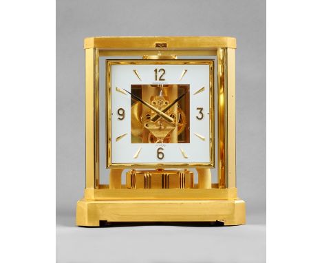 A Swiss brass Atmos timepieceBy Jaeger LeCoultre, No. 435004, circa 1980The glazed brass case with canted angles, with rectan