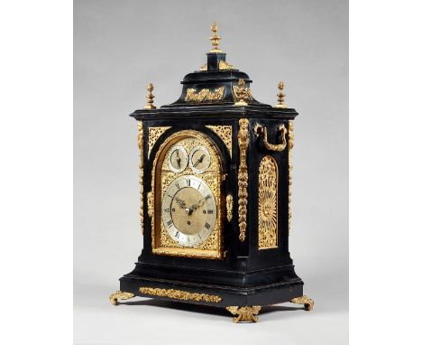 A giltmetal-mounted ebonised three train mantel clock, of large sizeRetailed by Wilson, Penrith, circa 1890The caddy top case