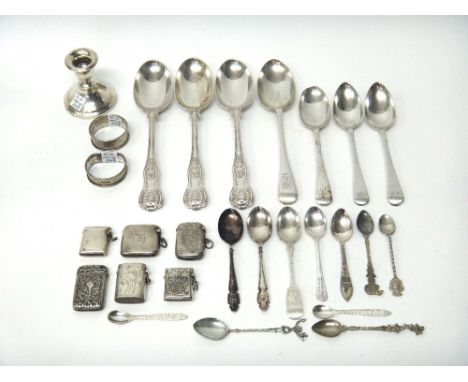 Silver and silver mounted wares, comprising; three late Victorian King's pattern tablespoons, London 1897, another tablespoon