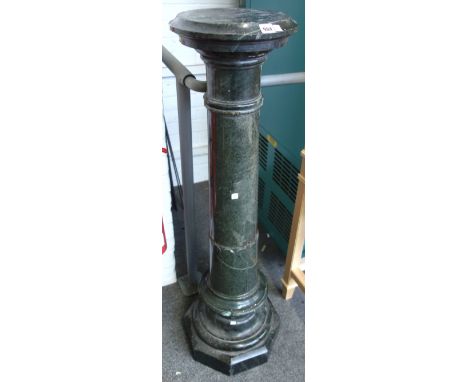 A Victorian serpentine marble pedestal, 19th century, of sectional form on an octagonal base, (a.f).