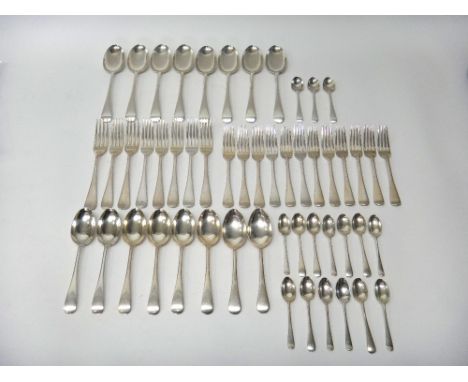 A silver Old English pattern part table service, comprising; eight table forks, six dessert forks, London 1928, six further d
