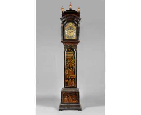 A late George II parcel-gilt, black and polychrome chinoiserie lacquer longcase clockThe movement signed Henry Rogerson, Lond