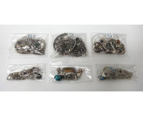 Mostly silver jewellery, comprising; a charm bracelet, two further bracelets, a bangle, a curb link watch Albert chain, with 