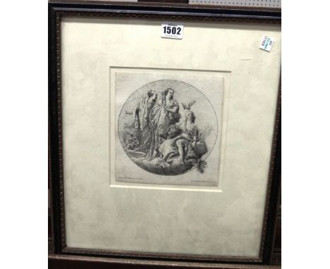 After Giovanni Battista Tiepolo, Three allegorical figures, etching, first state of two, by Giovanni Domenico Tiepolo, 17cm x