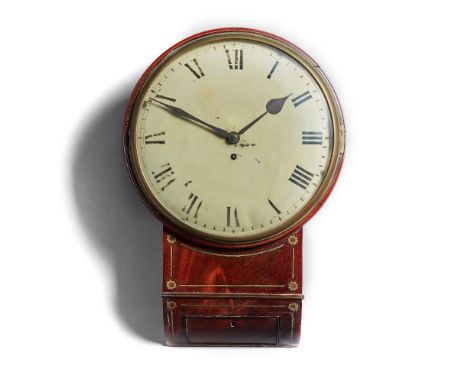 A Regency mahogany and brass-inlaid drop-dial timepieceThe 12in. white painted convex dial with blued spade hands, brass beze