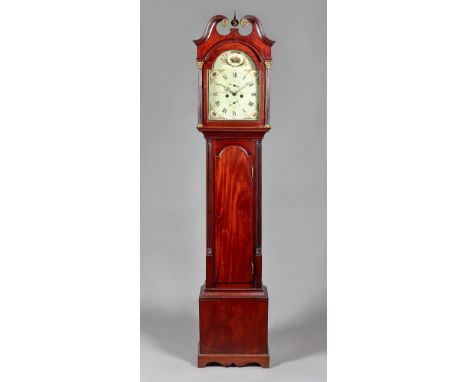 A George III Scottish mahogany longcase clockWilliam Chisholm, AberdeenThe case with a swan neck pediment, surmounted by a fi