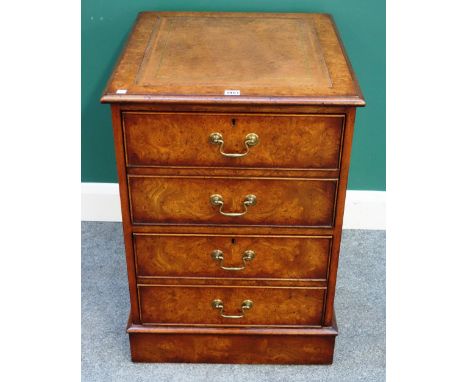 An 18th century style pollard oak two drawer pedestal with leather inset top, 55cm wide x 77cm high x 62cm deep.