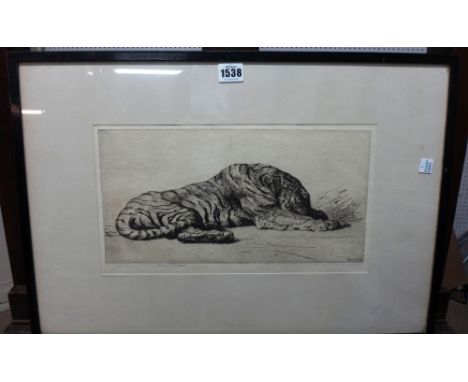 Herbert Thomas Dicksee (1862-1942), Sleeping Tigress, etching, signed in pencil, 18cm x 35cm.