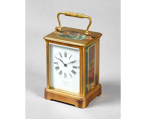 A French gilt brass carriage timepieceCirca 1900In a Corniche case with bevelled glass panels, the movement No. 5058, with di