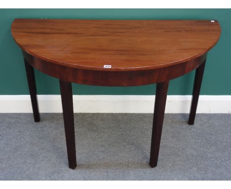 A pair of George III mahogany D-end console tables, on square supports, each 120cm wide x 72cm high x 60cm deep, (2).