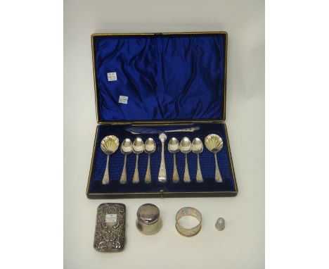 Silver and silver mounted wares, comprising; a tea wares set of flatware, comprising; six teaspoons, a pair of preserve spoon