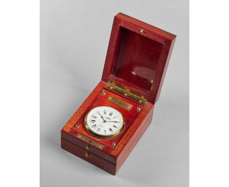 A Swiss brass-bound mahogany quartz deck watchSigned Luxor, No. 1784285, circa 1978The double hinged case with top cover open