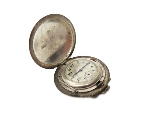 A German silver hunting cased travelling watch, with a jewelled Swiss lever movement, the unsigned silvered dial with black A
