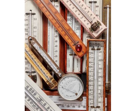 A collection of twelve various thermometersIncluding a brass Polymetre Lambrecht; a marine ivory thermometer scale with later