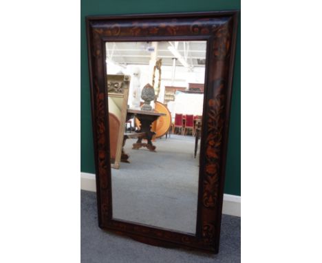 A William and Mary style marquetry inlaid cushion framed rectangular wall mirror, 19th century, 67cm wide x 117cm high.