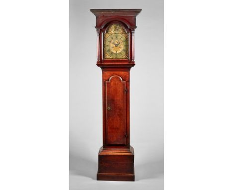 A George II oak longcase clock The movement by John Inkpen, HorshamThe case with a moulded pediment above a glazed panel door