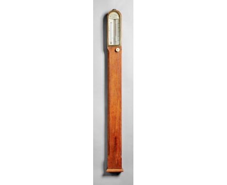 A late Victorian oak and brass-mounted stick barometerBy Negretti & Zambra, London, circa 1890The plain case with an arched p