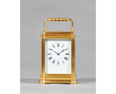 A French gilt brass carriage clock Possibly by Henri Jacot, Paris, circa 1890The Gorge case with a large square top bevelled 