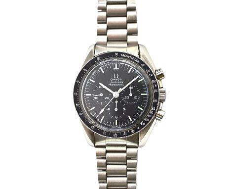 An Omega Speedmaster Professional steel gentleman's bracelet wristwatch, Re: 861, the signed black dial with three subsidiary