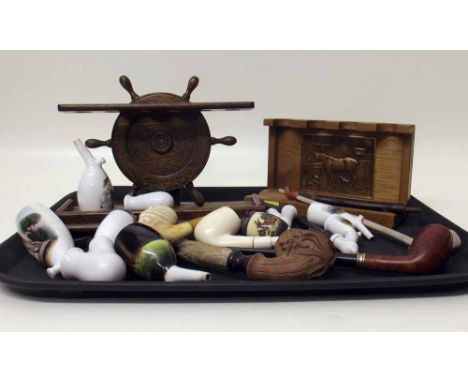 Collection of smoking pipes and belated items to include Stanwell silver banded pipe. Condition report: see terms and conditi