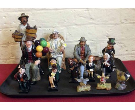 Nine Royal Doulton figures, also a Goebel Hummel figure, Royal Worcester Great Tit and two Crown Staffordshire birds, also an