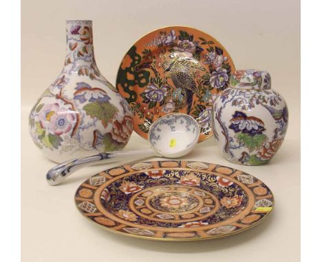 Two Masons ironstone plates, a vase and a ginger jar, also a ladle. Condition report: see terms and conditions