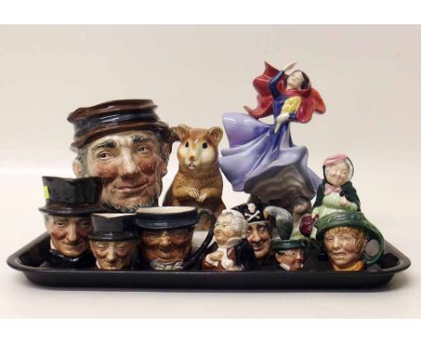 Royal Doulton Sophie, two Dickens figures and seven character jugs and a Goebel money box. Condition report: see terms and co